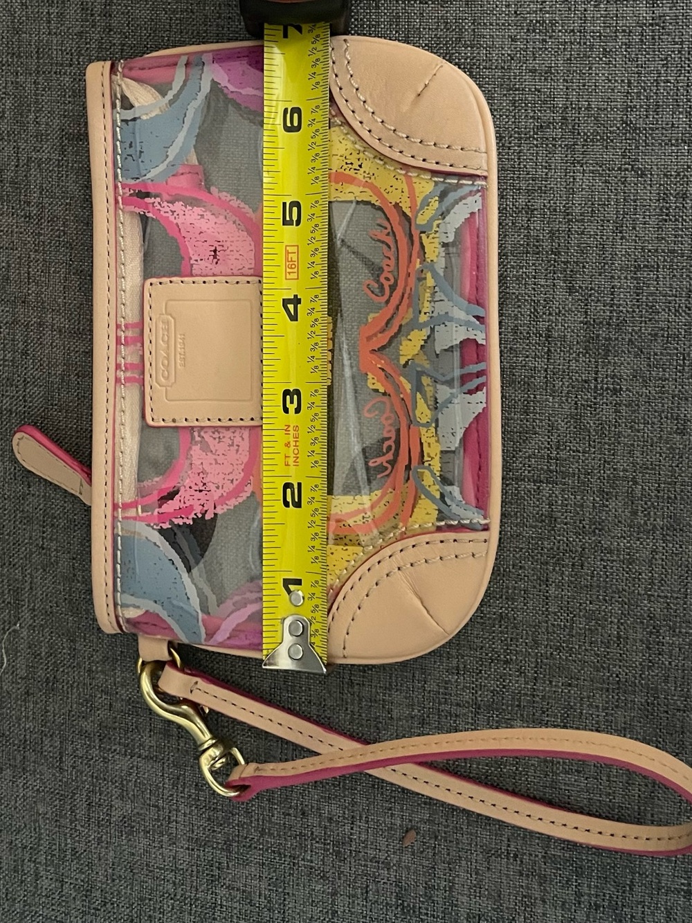 Coach Multicolor Signature Graphic clear Wristlet in Pink, Yellow, Blue, Cream - Picture 6 of 7
